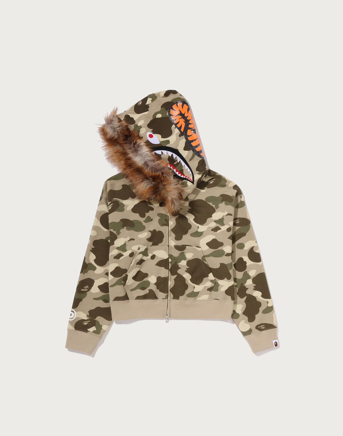 COLOR CAMO FUR SHARK CROPPED ZIP HOODIE LADIES