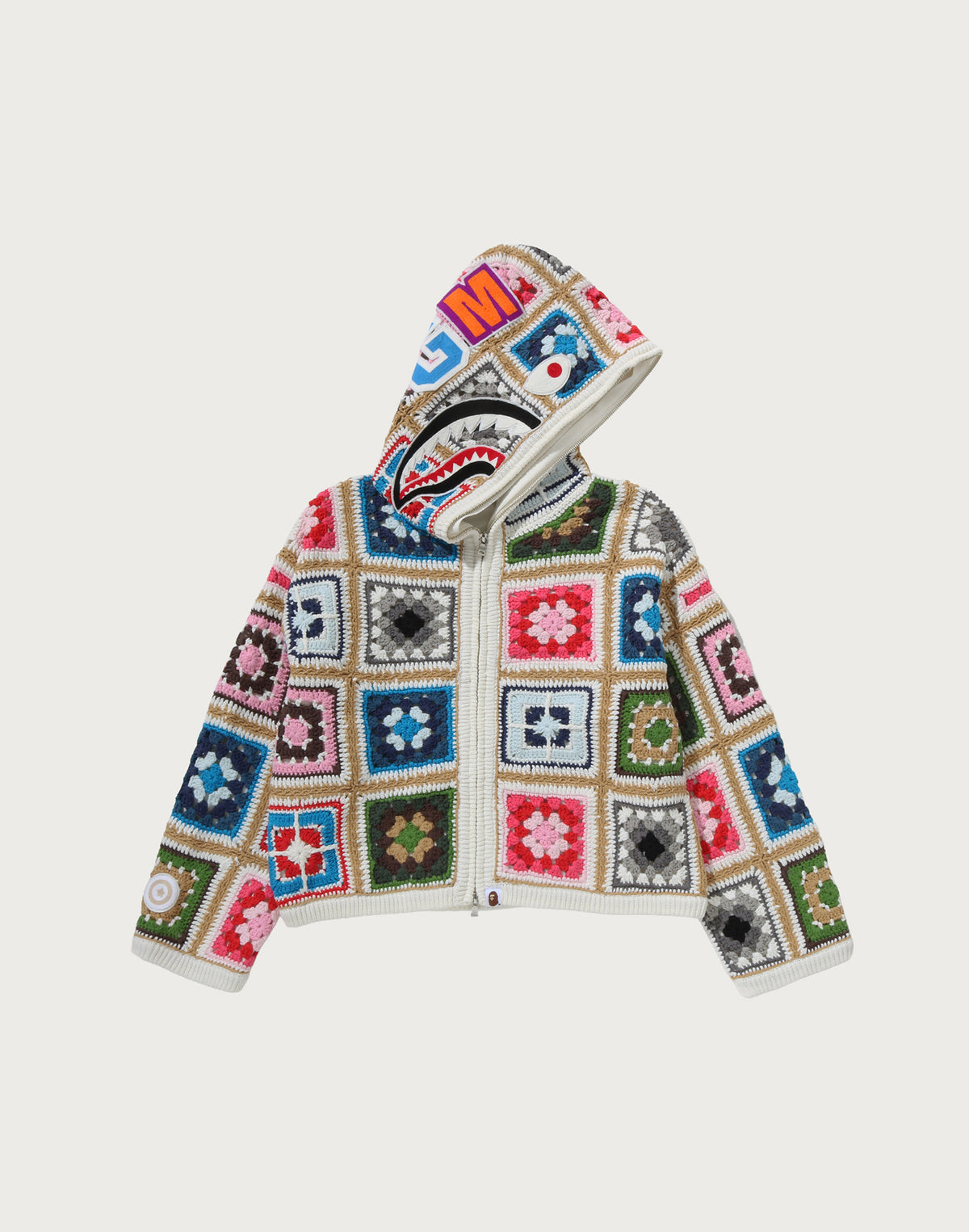 MULTI LOGO CROCHET BOXY CROPPED SHARK FULL ZIP HOODIE LADIES