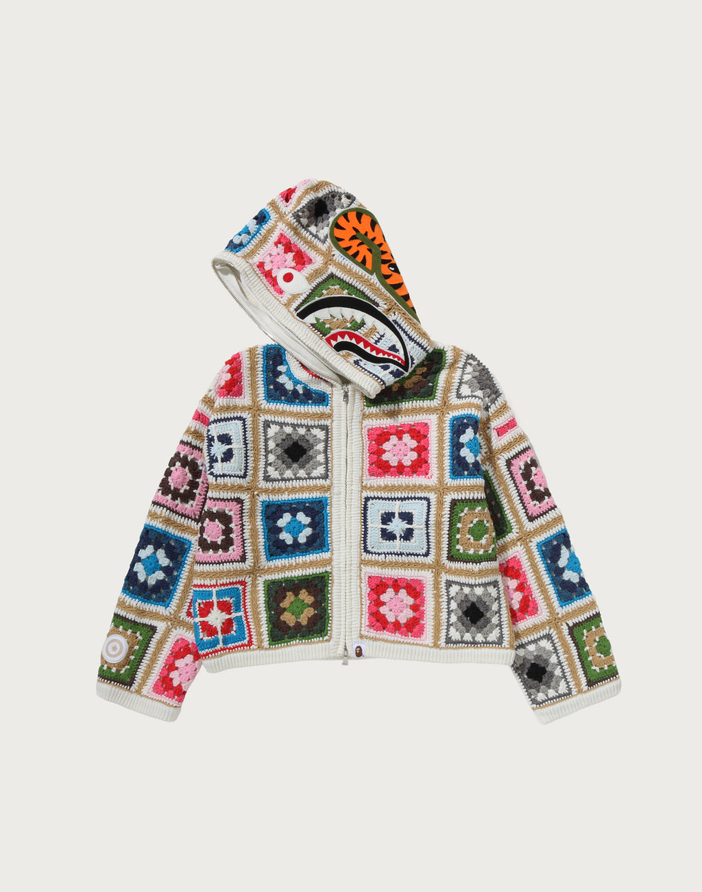 MULTI LOGO CROCHET BOXY CROPPED SHARK FULL ZIP HOODIE LADIES