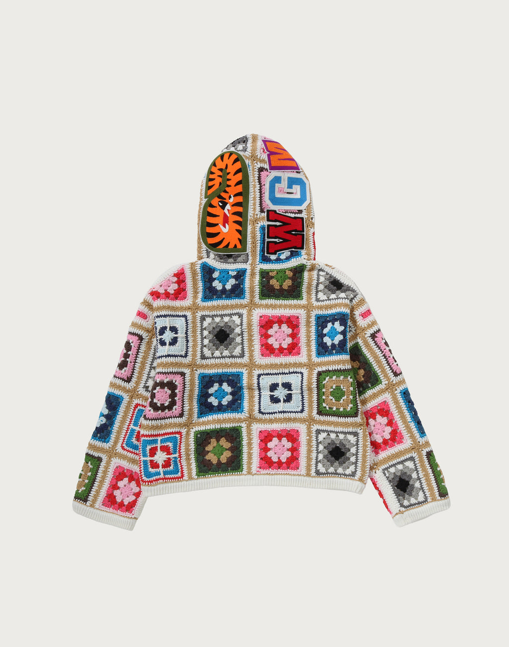 MULTI LOGO CROCHET BOXY CROPPED SHARK FULL ZIP HOODIE LADIES