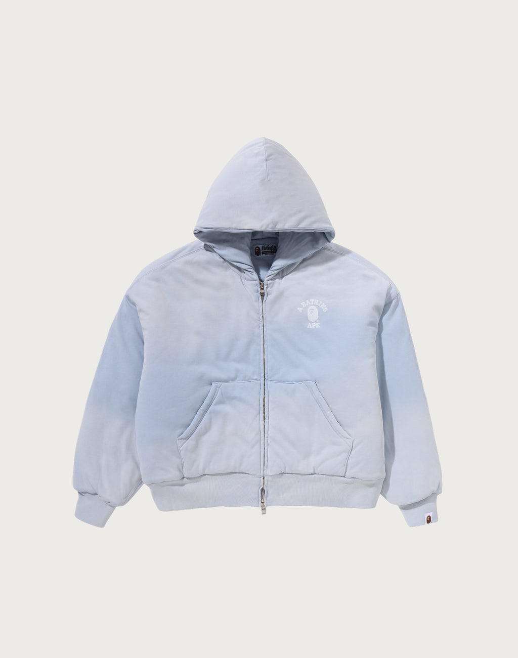 HEAVY WASHED INDIGO COLLEGE BOXY CROPPED QUILTED ZIP HOODIE LADIES