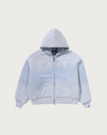 HEAVY WASHED INDIGO COLLEGE BOXY CROPPED QUILTED ZIP HOODIE LADIES