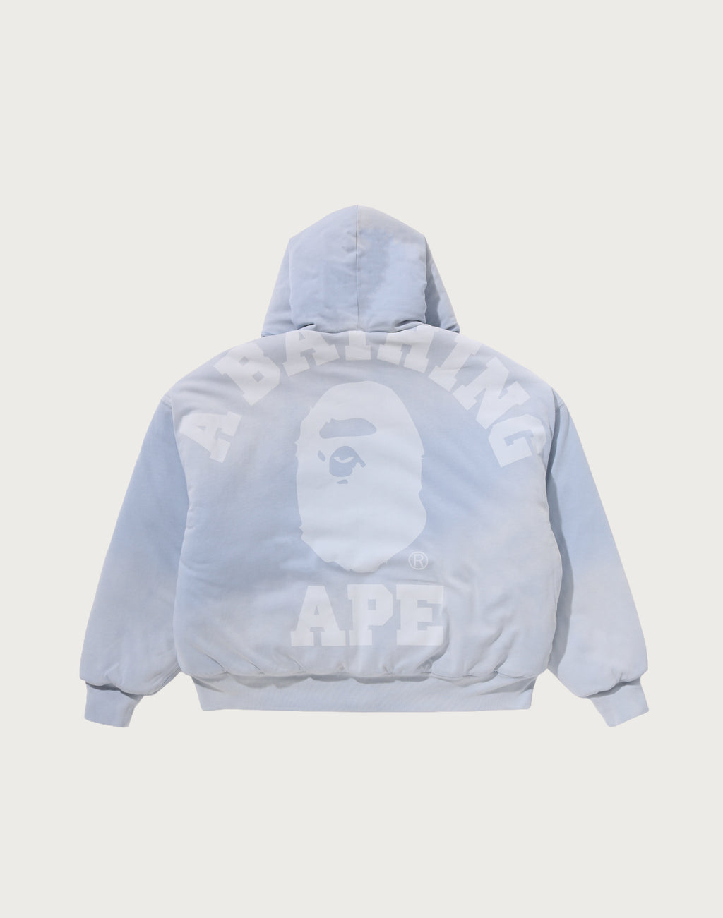 HEAVY WASHED INDIGO COLLEGE BOXY CROPPED QUILTED ZIP HOODIE LADIES