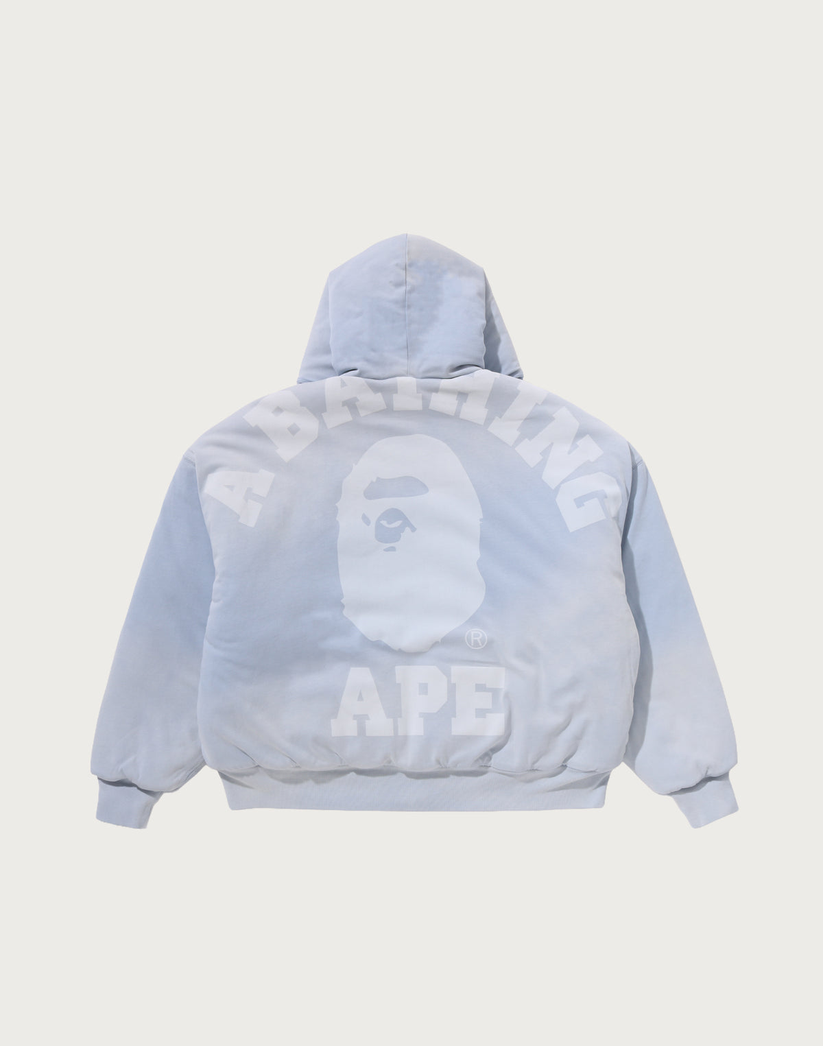 HEAVY WASHED INDIGO COLLEGE BOXY CROPPED QUILTED ZIP HOODIE LADIES