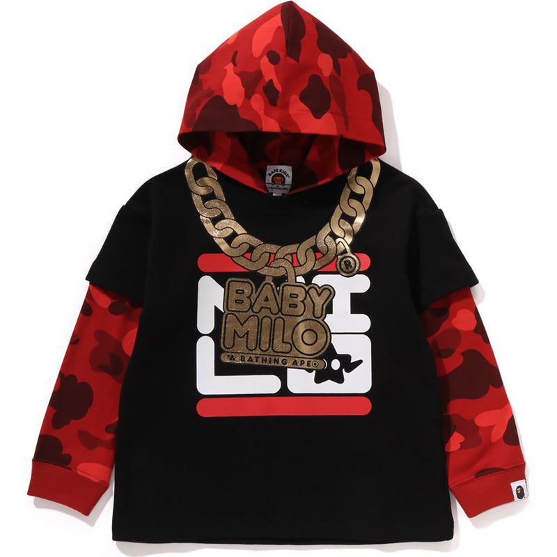 COLOR CAMO LAYERED RELAXED FIT PULLOVER HOODIE KIDS