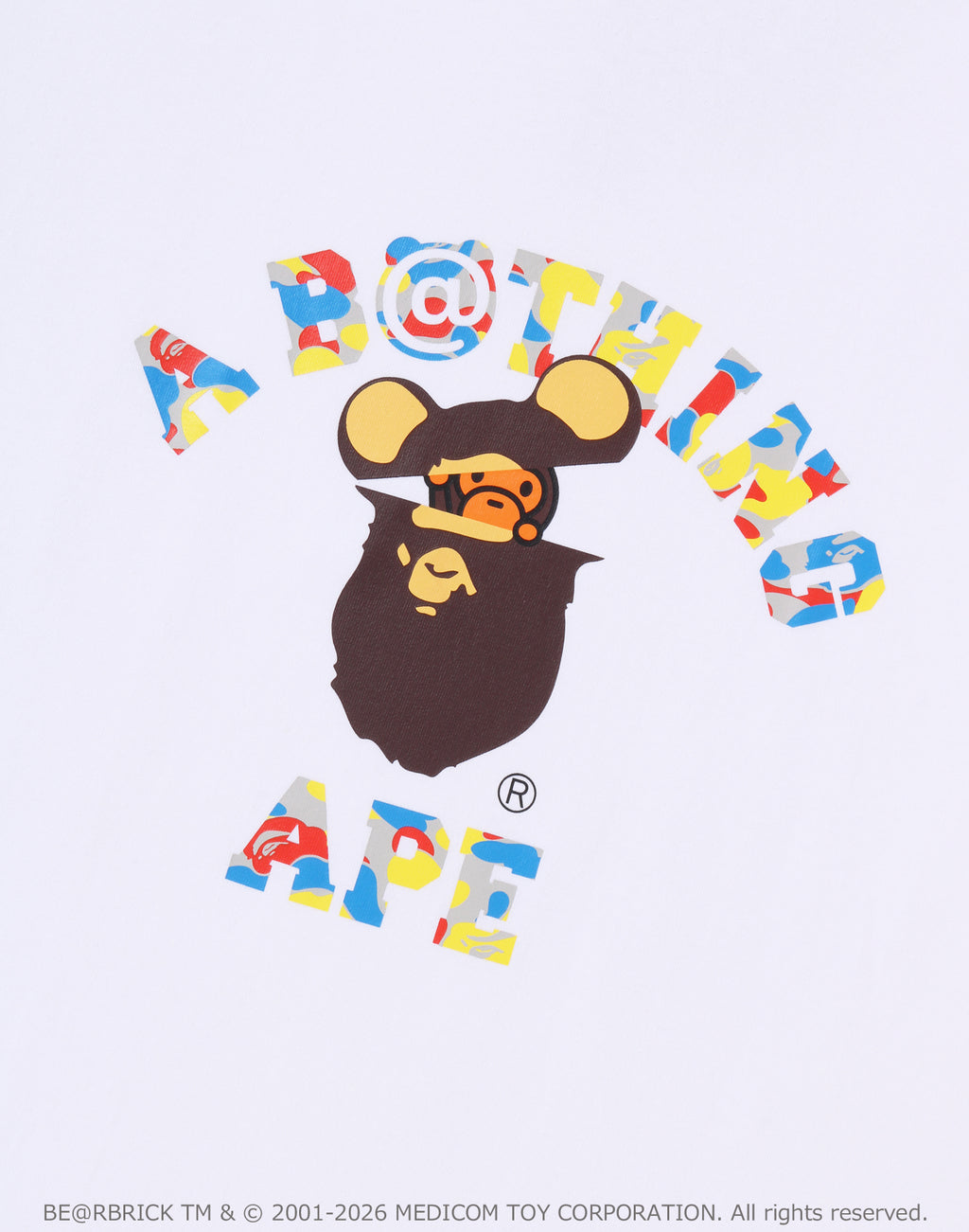BAPE X MEDICOM TOY 30TH ANNIV. COLLEGE MILO TEE MENS