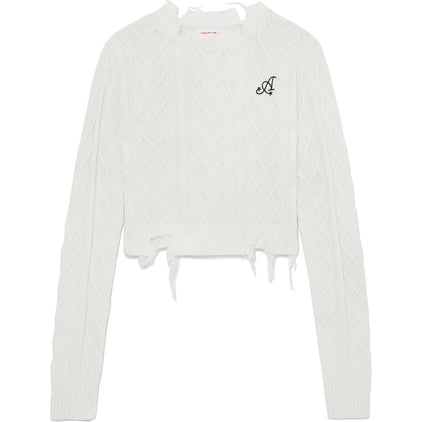 APEE DISTRESSED CABLE KNIT TOP WITH SLIT BACK LADIES