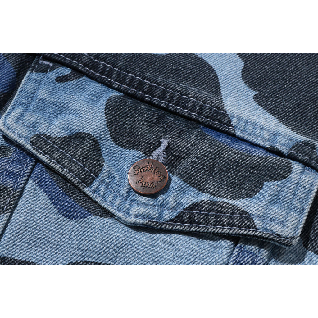 Men's Camo Print Cut-N-Sew Black Denim Jacket – brinell
