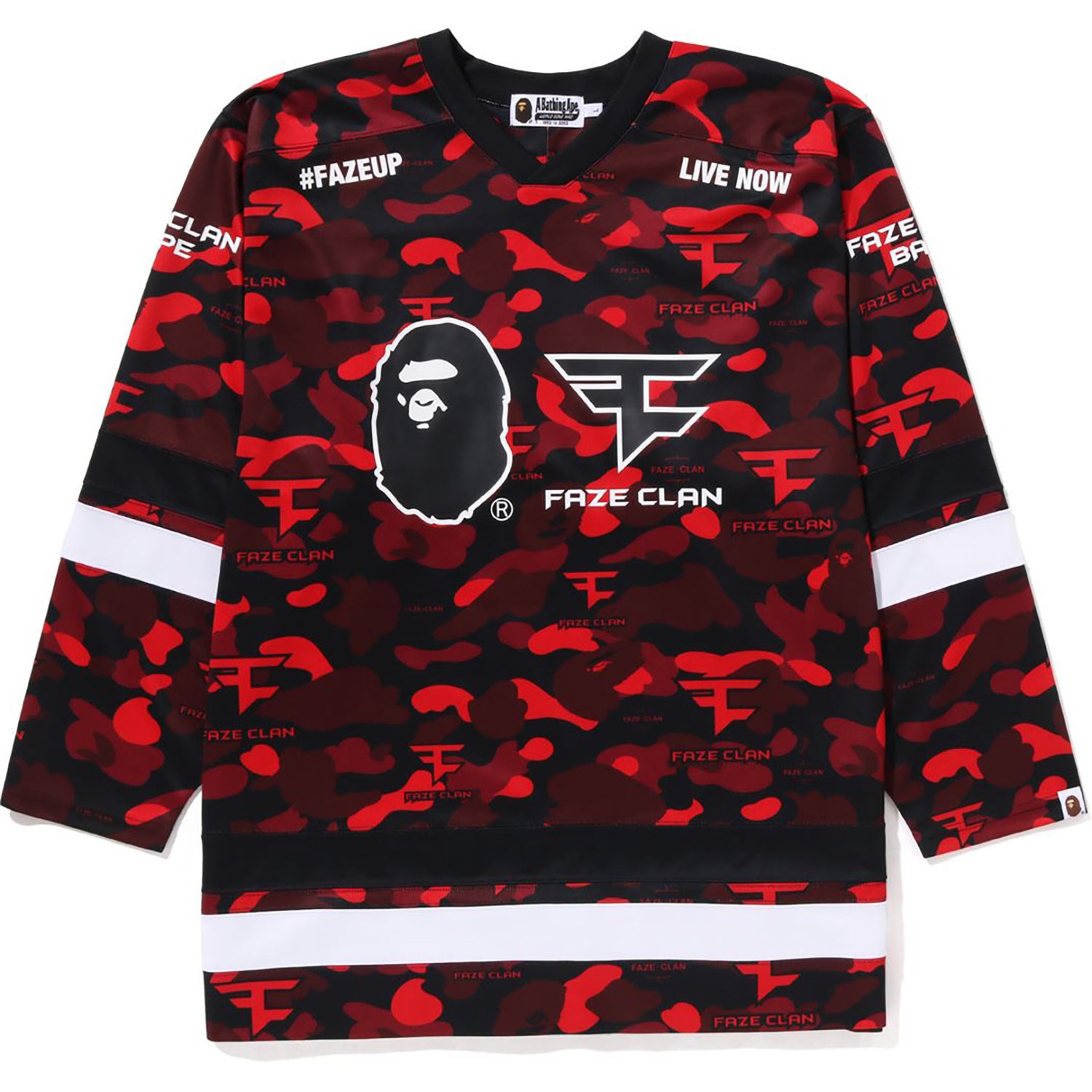 Bape x Faze Clan Hockey L S Tee Mens 1I73 111 903 Red 3XL