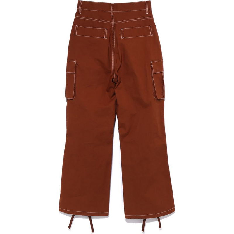 COLOR STITCHING HIGH WAIST CARGO PANTS LADIES