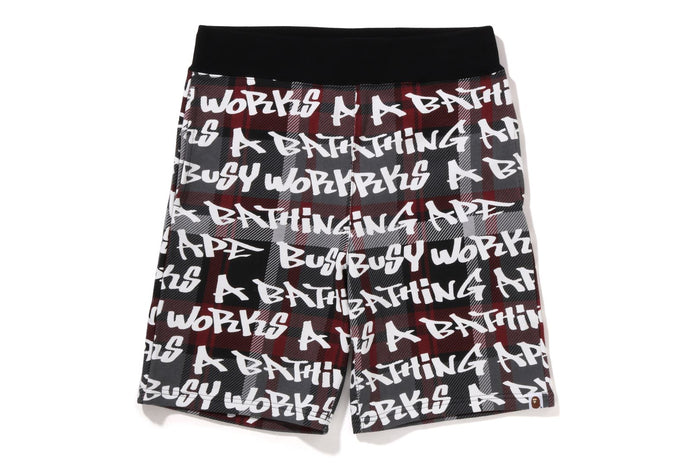 BAPE GRAFFITI CHECK SWEAT SHORTS MENS