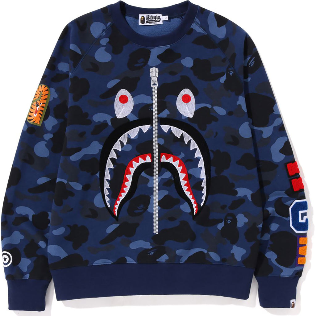 COLOR CAMO EMBROIDERY SHARK CREWNECK MENS