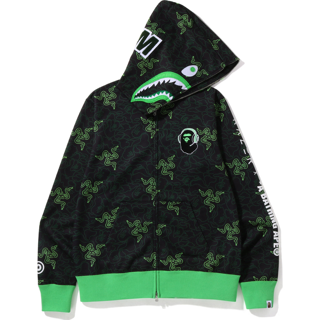 RAZER X A BATHING APE NEON CAMO SHARK FULL ZIP HOODIE MENS us