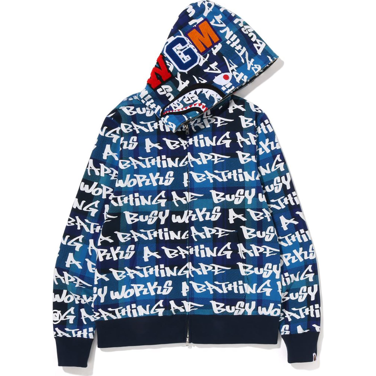 BAPE GRAFFITI CHECK SHARK FULL ZIP HOODIE MENS