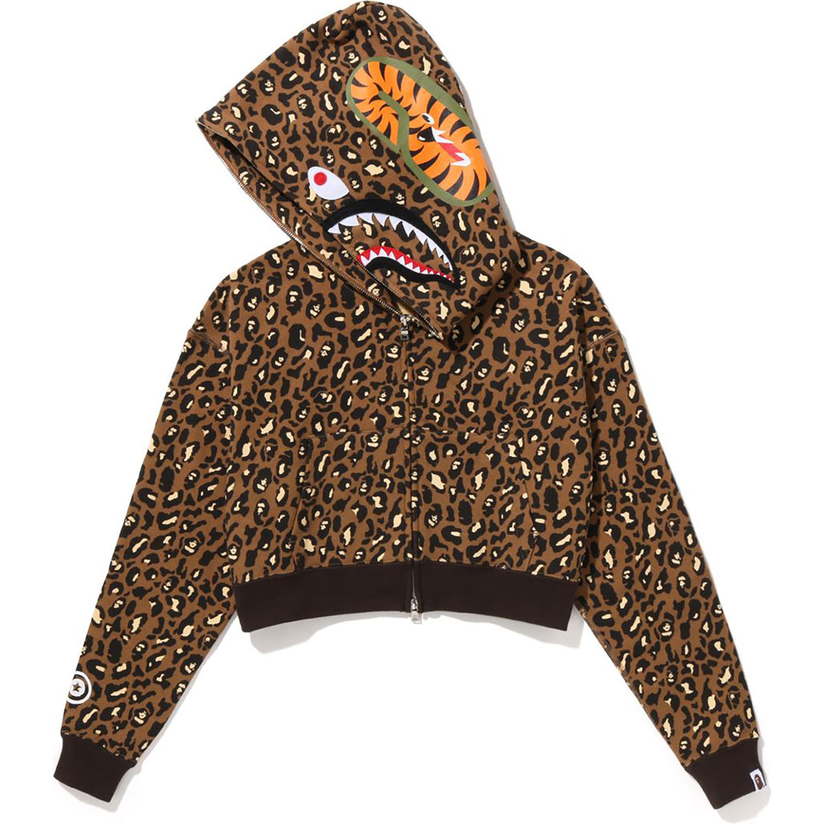 LEOPARD CROPPED SHARK FULL ZIP HOODIE LADIES
