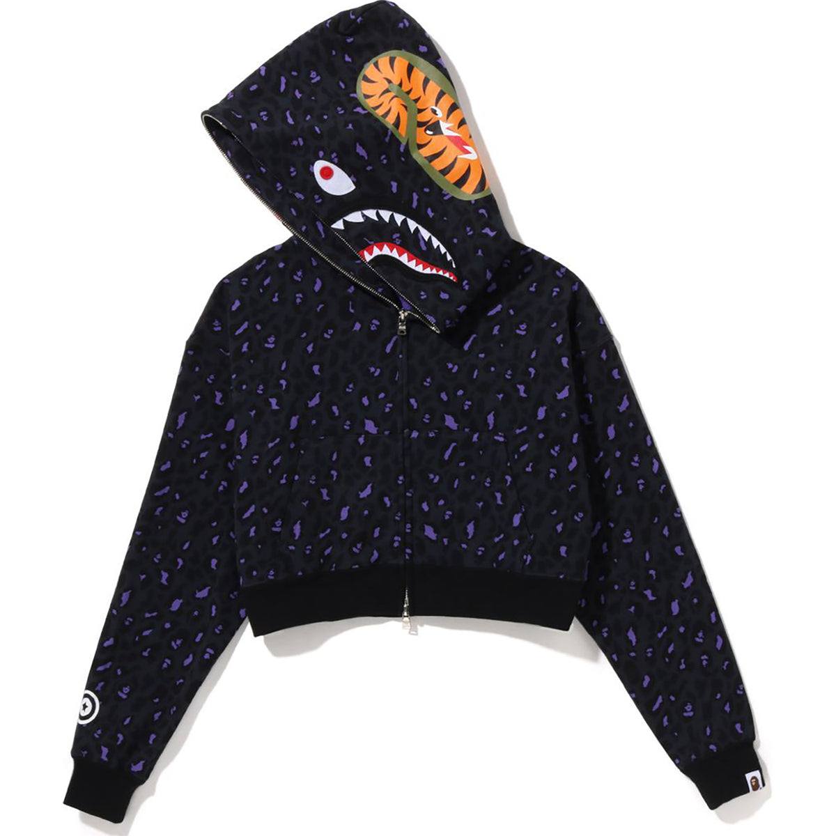 LEOPARD CROPPED SHARK FULL ZIP HOODIE LADIES