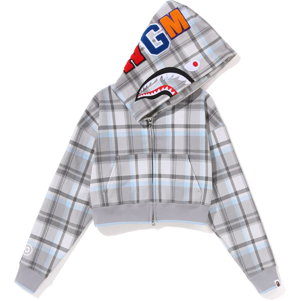 BAPE CHECK CROPPED SHARK FULL ZIP HOODIE LADIES | us.bape.com