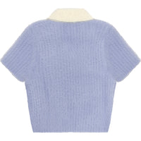 APEE RIBBED CROPPED POLO KNIT TOP LADIES