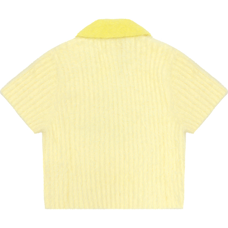 APEE RIBBED CROPPED POLO KNIT TOP LADIES