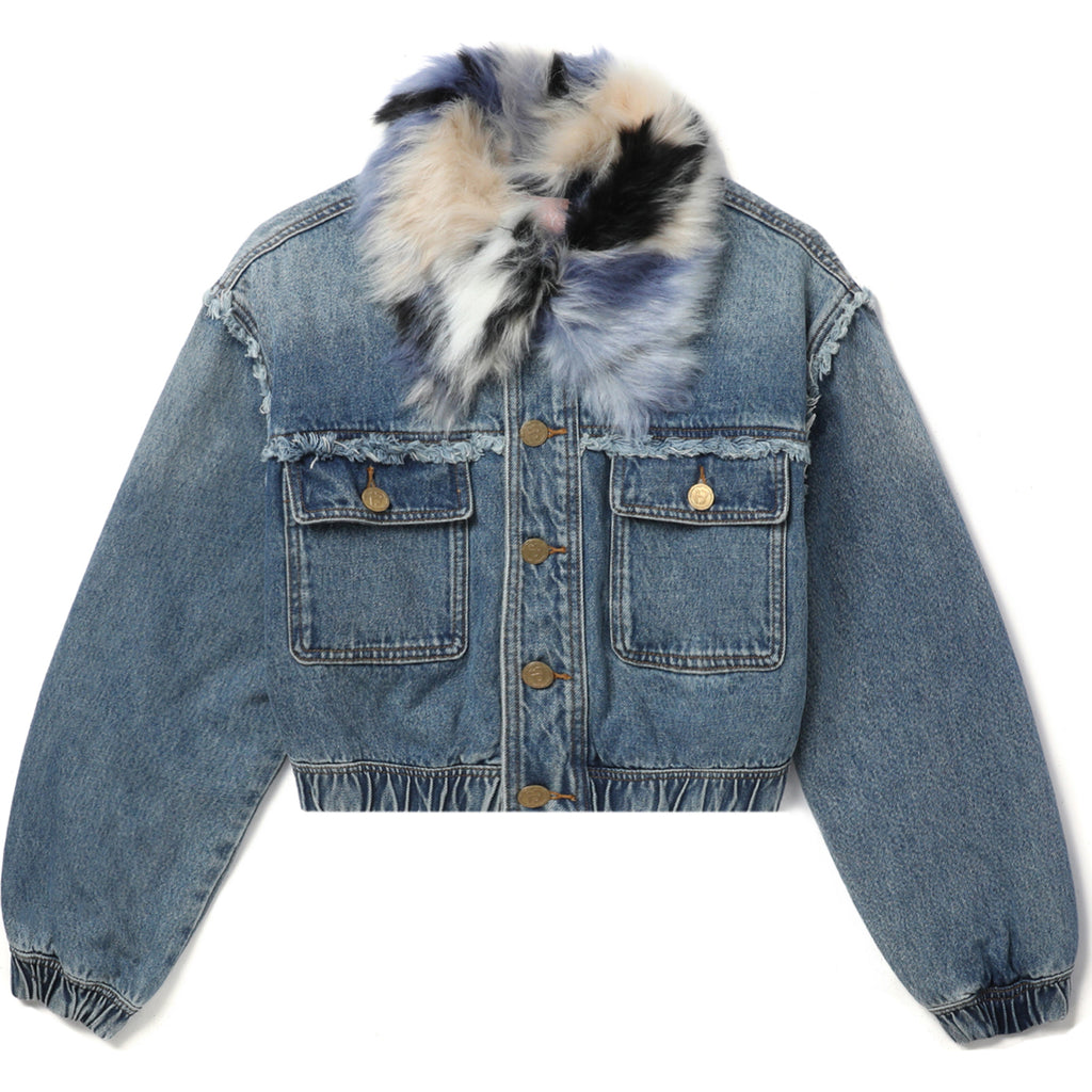 Heart Print Denim Jacket Women Winter Fashion Fur Collar Jeans Jacket  Students Casual Thick Oversized Coa… | Denim jacket women, Printed denim  jacket, Printed denim