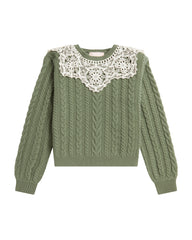 BAPY LACE-PATCHED CABLE KNIT TOP LADIES